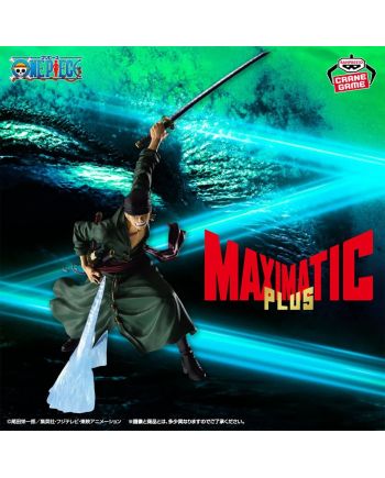 Zoro MAXIMATIC Plus Banpresto 28 cm : figurine One Piece avec attaque au sabre et effet bleu.