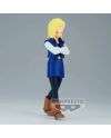 Figurine Android 18 Banpresto – Vue trois quarts et détails de la sculpture.