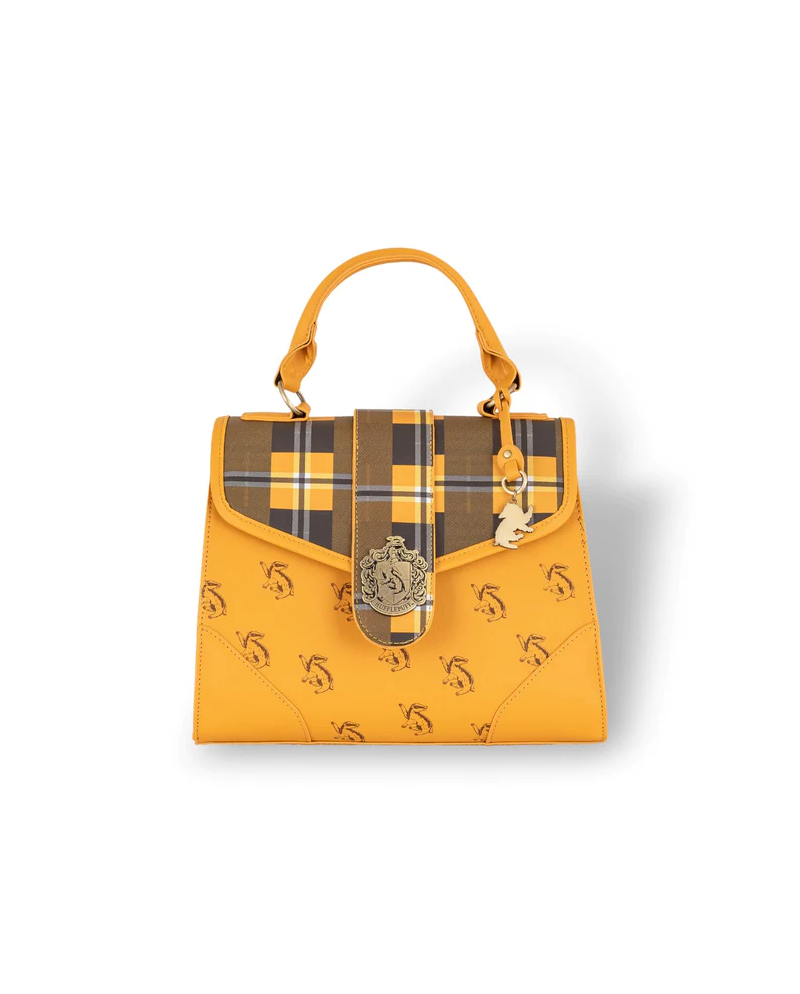 HARRY POTTER - Hufflepuff - Luxury Plaid Top Handbag + Charms 29x22cm