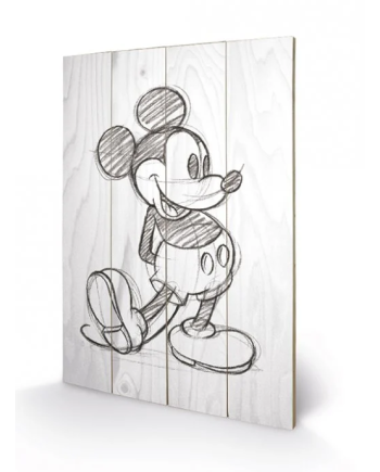DISNEY - Printing on wood 40X59 - Mickey Mouse Black / White