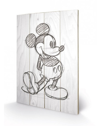 DISNEY - Printing on wood 40X59 - Mickey Mouse Black / White