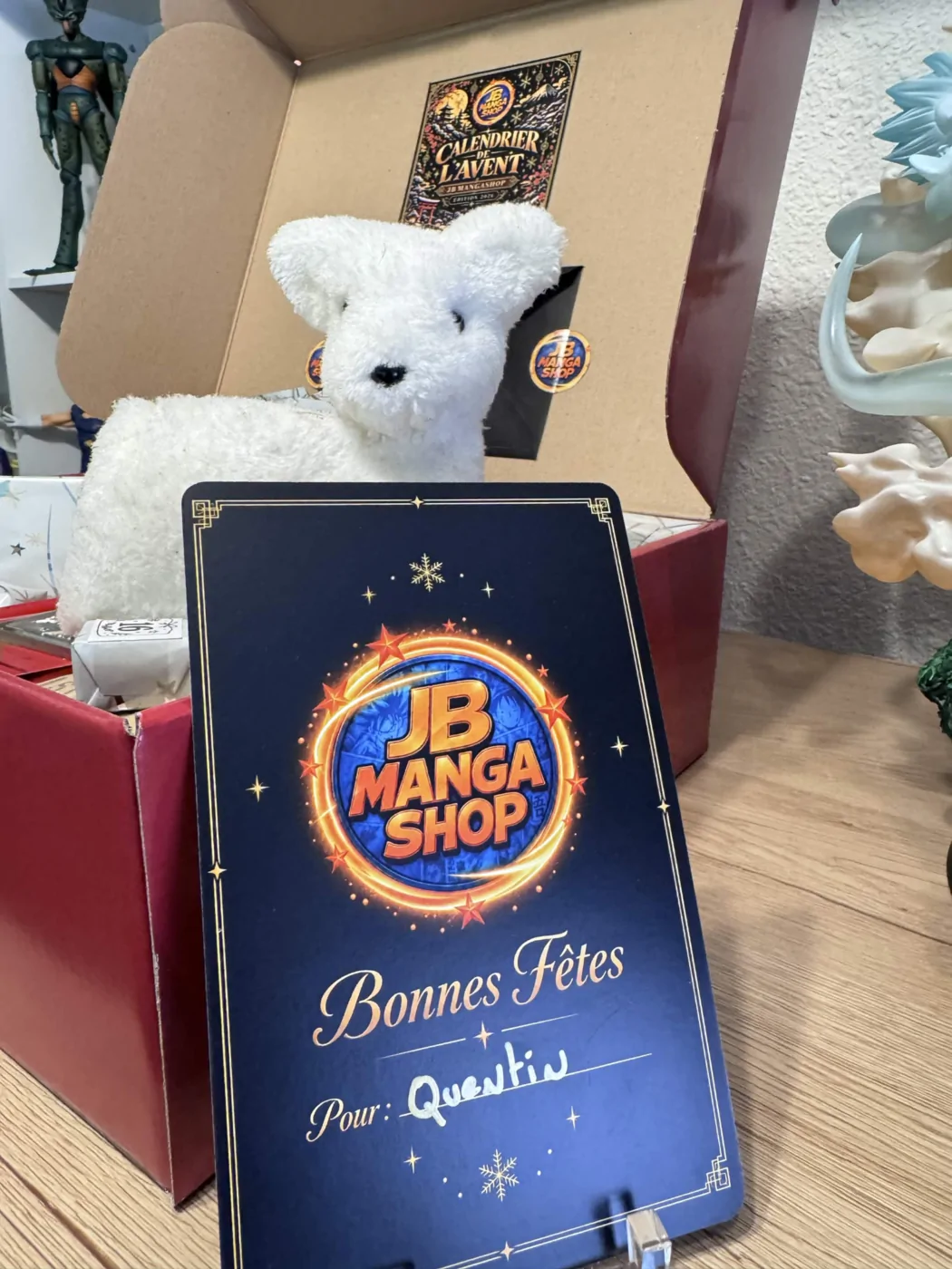 Carte de vœux de Noël JB Manga Shop accompagnant le calendrier de l'Avent manga 2026