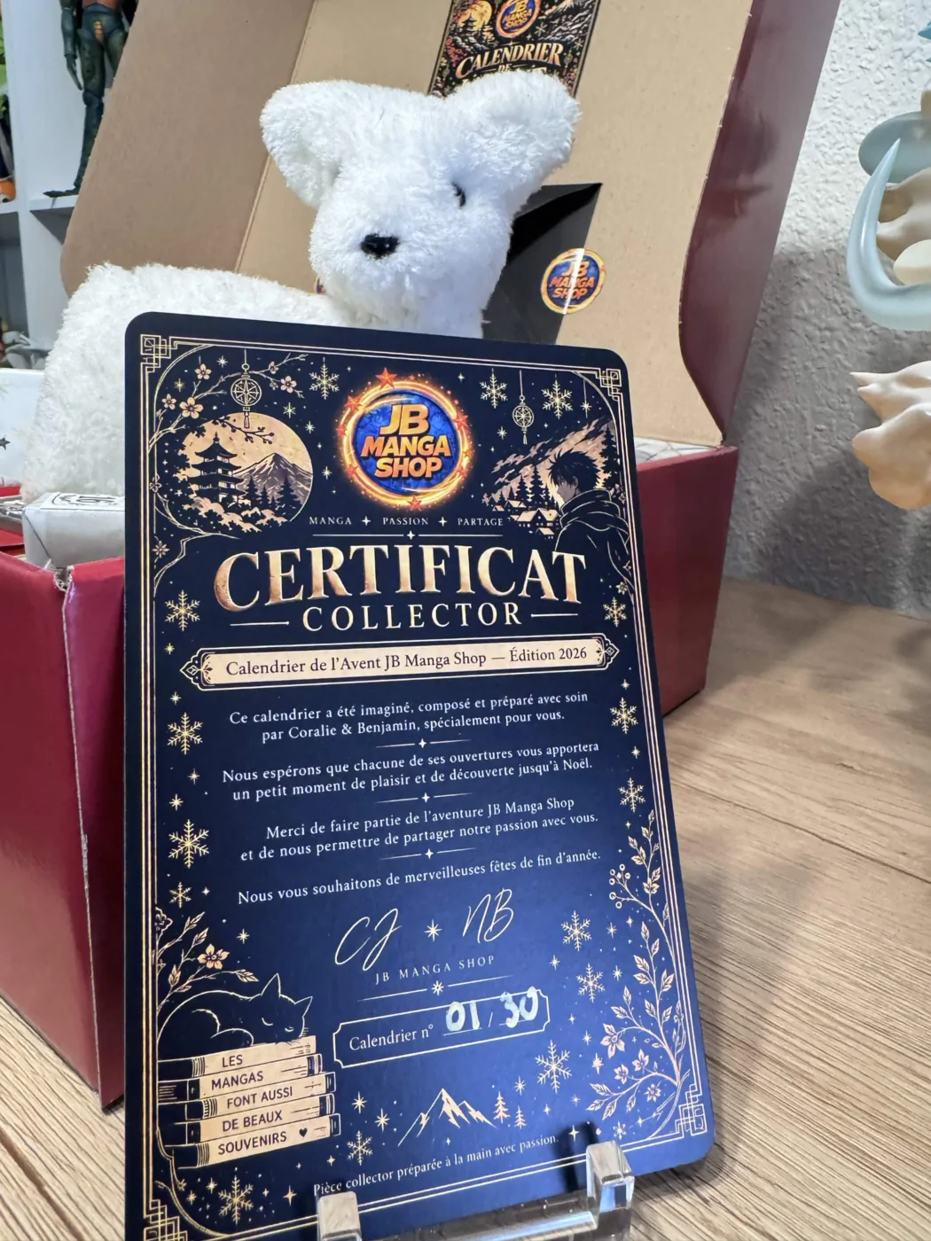 Certificat collector noir et or numéroté du calendrier de l'Avent manga JB Manga Shop 2026