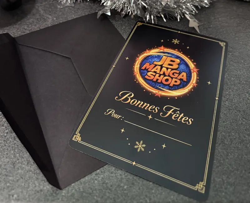 Carte de vœux Bonnes Fêtes JB Manga Shop et son enveloppe incluses dans le calendrier de l'Avent 2026